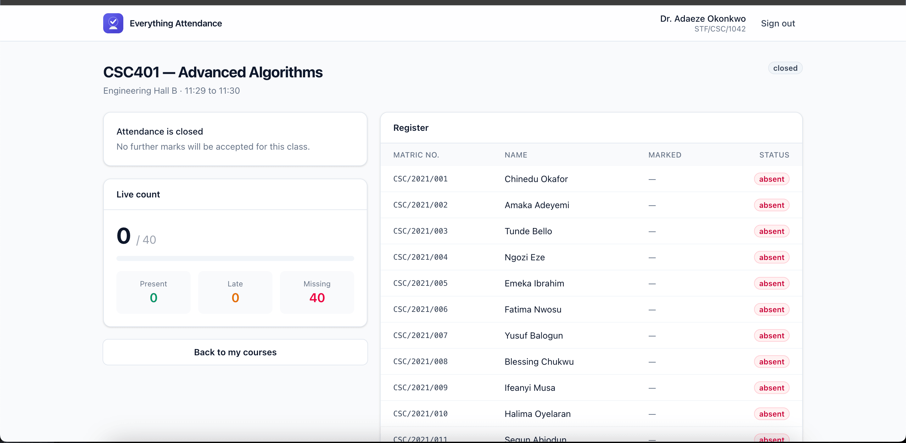 Everything Attendance product interface
