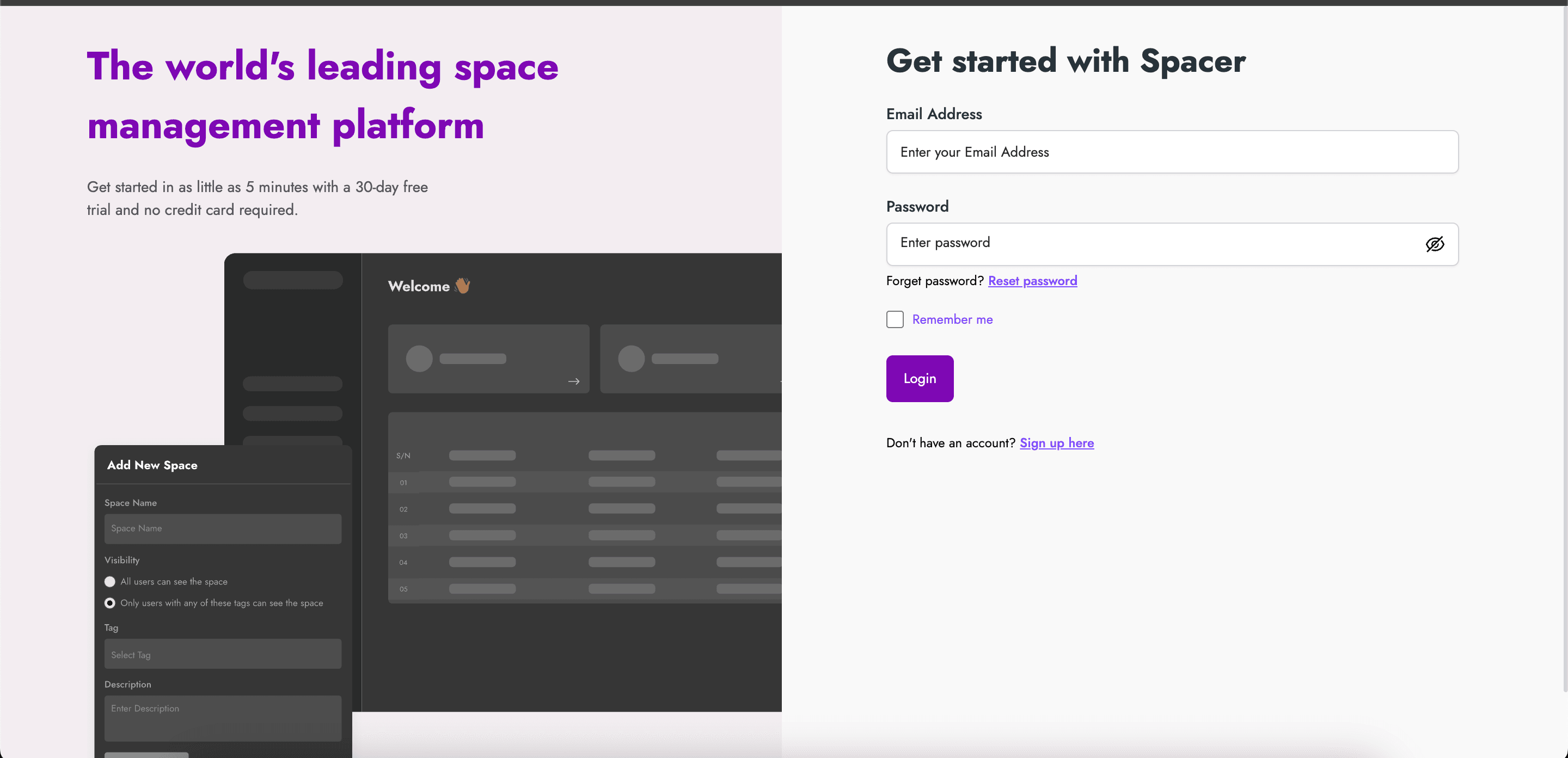Space booking dashboard product interface